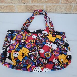 Casino Gambling Print Cotton Tote Bag Playing Cards‎ Dice Roulette Multicolor